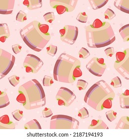 Pink colours seamless background with cupcake pattern. Sweets cartoon wallpaper for different wrapping paper prints. Textile texture for children party