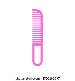 Pink comb, flat design with isolated white background.