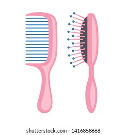 Pink Comb And Hair Brush Isolated Icons