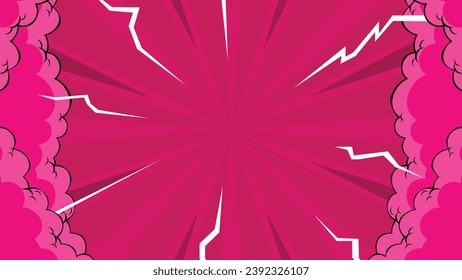 pink comic background with cartoon cloud and lightning vector illustration