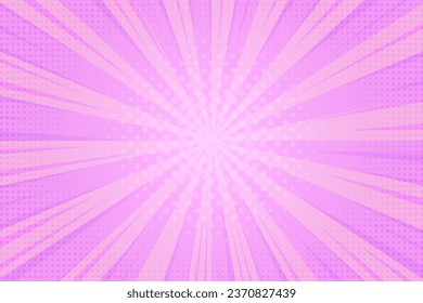 Pink comic background. Cartoon pop art burst rays pattern. Abstract radial texture frame with stars. Vector retro superhero explode with halftone effect.