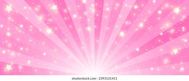 Pink comic background. Cartoon pop art burst rays pattern. Abstract radial texture frame with stars. Vector retro superhero explode