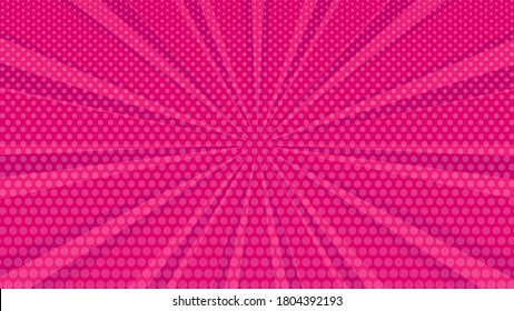 Pink Comic Book Page Background In Pop Art Style With Empty Space. Template With Rays, Dots And Halftone Effect Texture. Vector Illustration