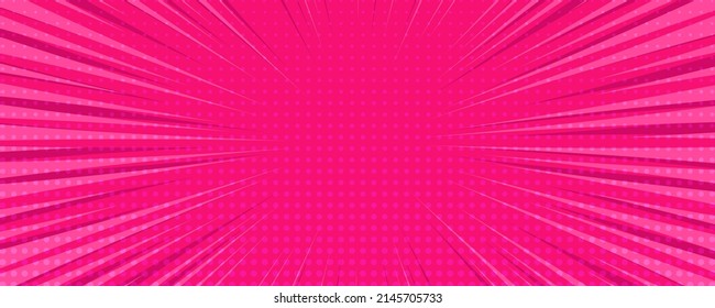 Pink Comic Book Page Background In Pop Art Style With Empty Space. Template With Rays, Dots And Halftone Effect Texture. Vector Illustration