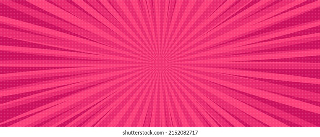 Pink Comic Book Page Background In Pop Art Style With Empty Space. Template With Rays, Dots And Halftone Effect Texture. Vector Illustration