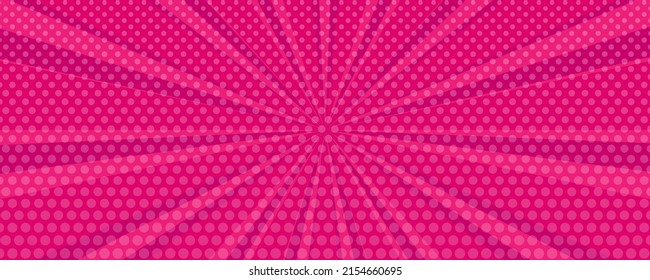 Pink Comic Book Page Background In Pop Art Style With Empty Space. Template With Rays, Dots And Halftone Effect Texture. Vector Illustration