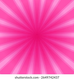 Fundo de estouro cômico rosa com pontos de meio-tom, quadro de explosão de arte pop retro, perfeito para cartaz divertido, tema feminino, design infantil ou efeitos de desenhos animados vibrantes.