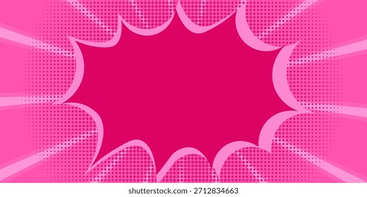 Fondo de ráfaga de cómic rosa con puntos de medio tono, marco de explosión de arte pop retro, perfecto para póster divertido, tema femenino, diseño para niños o efectos de dibujos animados vibrantes.