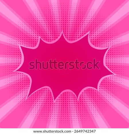 Pink comic burst background with halftone dots, retro pop art explosion frame, perfect for fun poster, girly theme, kids design, or vibrant cartoon effects.