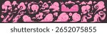 Pink comic smoke effects set - stylized cloud puffs, swirls, vapor trails and explosion bursts on dark background. Cartoon magical spells, fantasy transformations, kawaii action scenes in anime style.