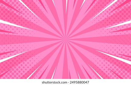 Fondo de efecto sunburst de cómic rosa con semitono. fondo de Vector de estilo de cómic de arte pop. Adecuado para Plantillas, Anuncios de venta, eventos, anuncios, Web y páginas