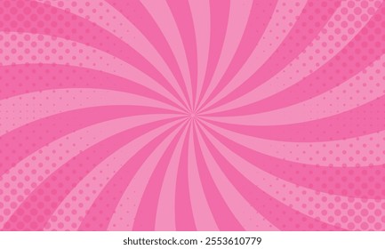 Pink comic sunburst effect background with halftone. pop art comic-style vector background. Suitable for templates, sale banners, events, ads, web and pages