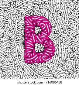 Pink Comic Vector Alphabet. Cartoon Style Font for Halloween Party. Letter B