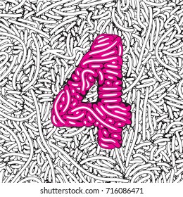 Pink Comic Vector Alphabet. Cartoon Style Font for Halloween Party. Number 4