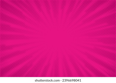 Pink comics background. Abstract lines backdrop. Bright sunrays. Design frames for title book. Texture explosive polka. Beams action. Pattern motion flash. Rectangle fast boom. Vector illustration