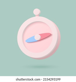 Pink compass in retro style on green background. Isolated object. Vector 3d illustration