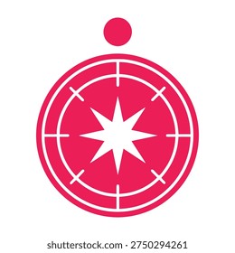 Pink compass symbol with white star and lines on a white background
