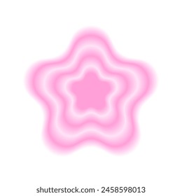 Pink concentric flower shape in gradient blurry style isolated on white background. Trendy y2k sticker with y2k aura effect. Vector illustration.