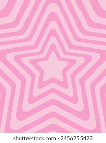 Fondo de estrellas concéntricas rosadas. Diseño de Fondo de pantalla psicodélico Groovy. Afiche estético con efecto hipnótico. Patrón y2k de moda en colores pastel. Ilustración gráfica Vector.