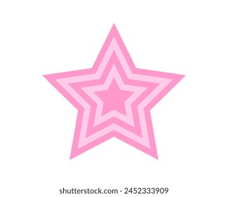 Pink concentric stars icon in y2k retro style. 80, 90s or 2000s sticker in pastel colors. Cute girly vintage design element isolated on white background. Vector flat illustration.