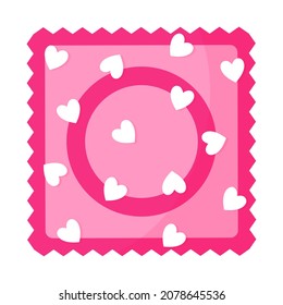 Pink condompackaging design with hearts. Safe sex, prevention of HIV and AIDS