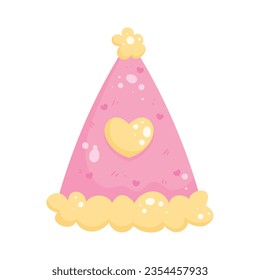 pink cone hat over white