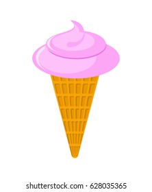 Pink cone Ice cream strawberry taste. Dessert waffle cup. Sweetness
