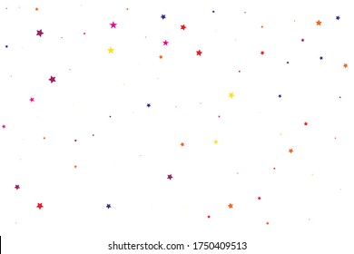 Pink Confetti Anniversary. Coral Starry Isolated. Purple Stars Greeting. Yellow Vector Background. Red Pattern Design. Blue Texture Wallpaper. Celebration Sky. Party Symbol.