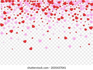 Pink Confetti Background Transparent Vector. Shape Backdrop Heart. Violet Greeting Frame. Tender Confetti Congratulation Pattern. Fond Anniversary Texture.