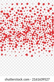Pink Confetti Background Transparent Vector. Random Illustration Heart. Red Amour Pattern. Fond Confetti Card Backdrop. Tender Folded Frame.