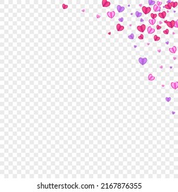 Pink Confetti Background Transparent Vector. Fall Backdrop Heart. Tender Abstract Pattern. Fond Confetti Present Illustration. Violet Element Frame.