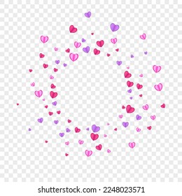 Pink Confetti Background Transparent Vector. Anniversary Texture Heart. Fond Present Illustration. Violet Confetti Love Backdrop. Red Party Frame.