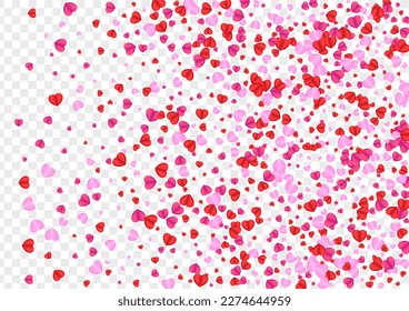 Pink Confetti Background Transparent Vector. Rain Backdrop Heart. Red Isolated Frame. Violet Heart Random Texture. Tender February Pattern.