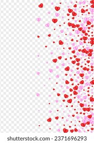 Pink Confetti Background Transparent Vector. Bright Texture Heart. Fond Cut Backdrop. Violet Confetti Day Frame. Red Falling Illustration.