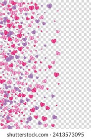 Pink Confetti Background Transparent Vector. Volume Frame Heart. Fond Sweetheart Illustration. Red Heart Color Backdrop. Tender Folded Pattern.