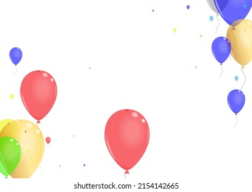 Pink Confetti Background White Vector. Balloon Fun Set. Green Symbol. Purple Ballon. Air Celebration Frame.
