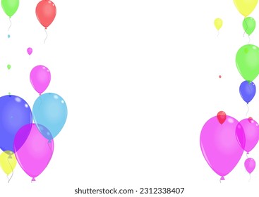 Vector blanco de fondo de confeti rosado. Borde de brillos de aire. Felicitaciones moradas. Baluón amarillo. Ilustración gráfica de globo.