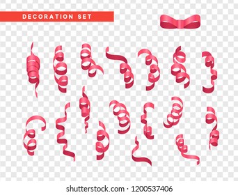 Pink confetti celebration. Ribbon serpentine, isolated with transparent background effect.