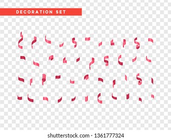 Pink confetti celebration. Ribbon serpentine, isolated with transparency background effect.