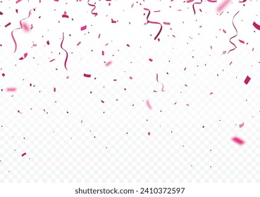 Pink confetti, celebrations banner, isolated on transparent background