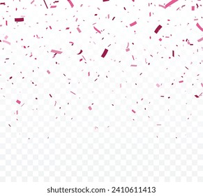 Pink confetti, celebrations banner, isolated on transparent background