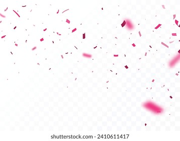 Pink confetti, celebrations banner, isolated on transparent background