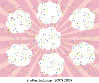rosafarbene Konfetti und Wolken flatternd, rosafarbener, konzentrierter Hintergrund, Tapete