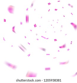Pink confetti explosion celebration isolated on white background. Falling confetti. Abstract decoration party, birthday celebrate or Christmas, New Year confetti decor Vector illustration