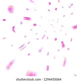 Pink confetti explosion celebration isolated on white background. Falling confetti. Abstract decoration party, birthday celebrate or Christmas, New Year confetti decor Vector illustration
