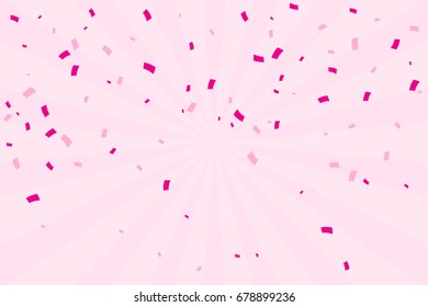 Pink Confetti Falling On Pink Background. Birthday & Celebration Event Concept. Vector Illustration