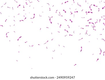 Pink confetti, falling paper ribbons isolated on white background. Birthday party decoration. Vector illustration.