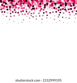 Pink confetti heart border. Background for Valentine's Day or Weddings and Mother's Day. Vector illustration
