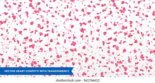 Pink confetti hearts petals falling vector Valentine background