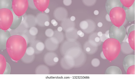 Pink with confetti helium balloon isolated in the air.for birthday, anniversary, celebration, event design. Vector illustration